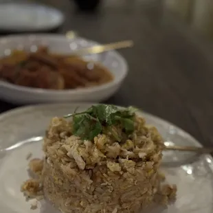 Crab fat fried rice.  Panang Crispy Duck