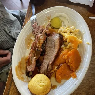 My dad and I shared the 2 meat BBQ with sweet potatoes &amp; mac &amp; cheese