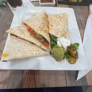 Bar-B-Cue quesadilla! Another great choice. Great attentive service from Emelia!