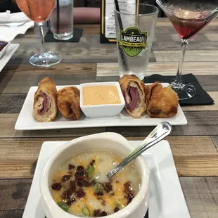 Reuben egg rolls, baked potato soup, frozen cosmo (what&apos;s left of it!)