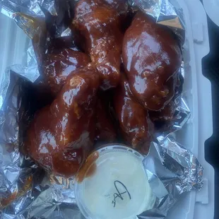 Bbq wings. Too much sauce
