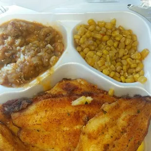 Baked Fish,  corn and Etouffee.