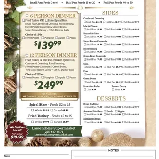 Lamendola's holiday menu for 2023