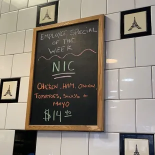 a chalkboard with a menu on it