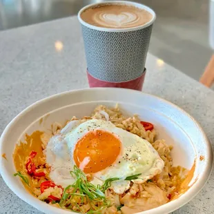 chicken adobo fried rice w/a mocha latte