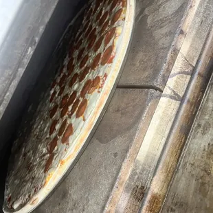 a pizza on a pan