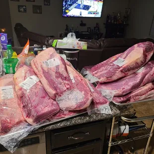 a table with meat on it