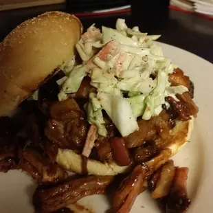 slow smoked pulled pork sandwich
