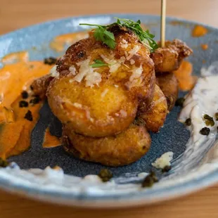 Potato skins with different sauces on the side!