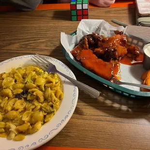 two plates of food on a table