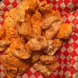 Fresh fried porn rinds with Jalapeño/cheddar powder