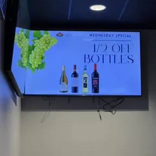 1/2 off on wine bottles on Wednesday 2.3.25