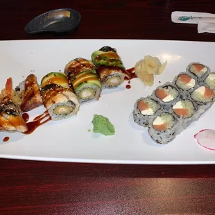 Philadelphia roll and dragon roll