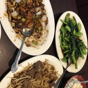 Dry Style Beef Chow Fun, Kung Pao Shrimp, Chinese Broccoli W/ Oyster Sauce