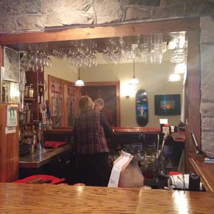 Bar area,  LOVE the stone and wood!