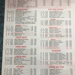 the menu of the restaurant