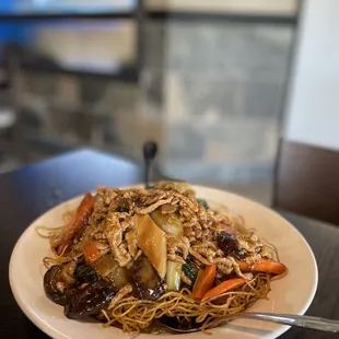 Shredded pork pan fried noodles