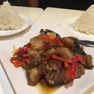 Crispy Pork Belly with Basil sauce***