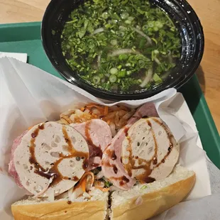 Traditional banh mi and shrimp pho