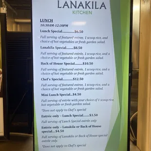 Lunch menu