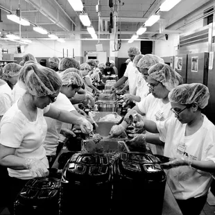 Volunteers prepare the food on Thanksgiving morning 2010.