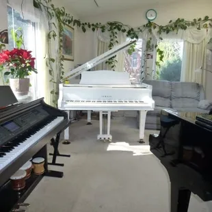 Lana's piano studio: piano lessons on two baby grand pianos and a digital piano.