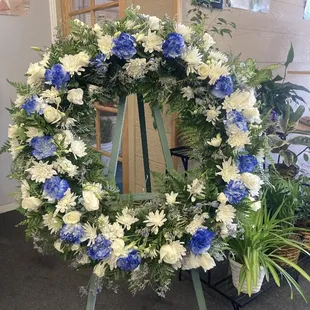 Blue and white open wreath