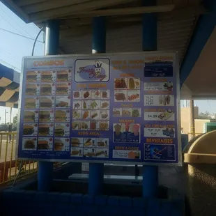 a menu on a sign