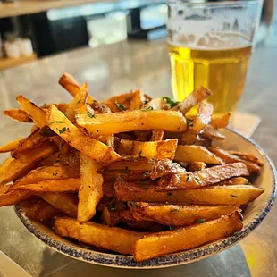 Fresh cut fries were pretty tasty and a good location in the London House hotel.