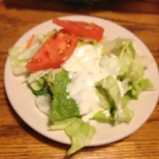 The dinner salad. Commercial bagged lettuce, commercial ranch dressing, 2 tomato slices. The dressing is not so great. :(