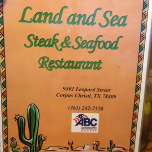 The front of the menu