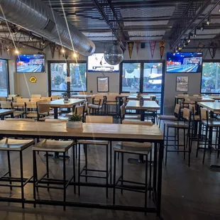 empty tables and chairs