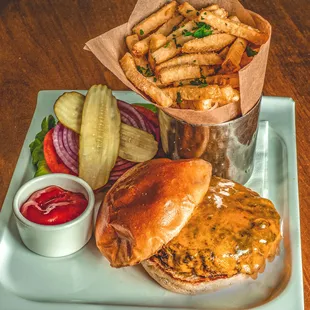 Cheddar Burger With French Fries