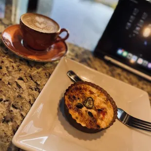 Southwestern quiche and a cappuccino.