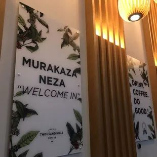 Welcome sign in a warm  space.