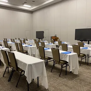 a conference room set up for a meeting