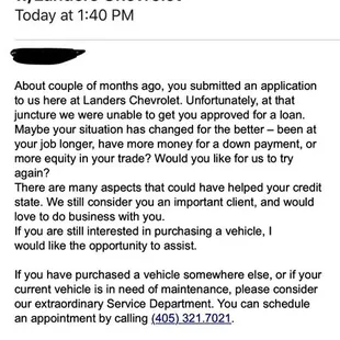 This is a screen shot of the email they sent me They clearly implies that I applied for a loan with them.