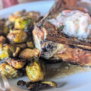 New York steak and brussel sprouts