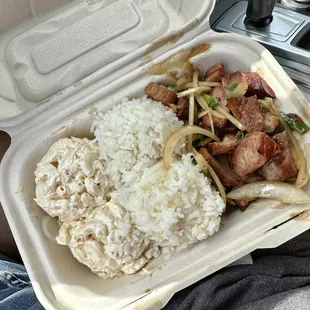 Smoked meat, two scoops rice &amp; mac salad.  Was so ono!