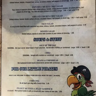 the menu for the restaurant