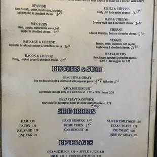 the menu of the restaurant