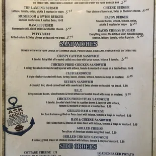 the menu for the restaurant