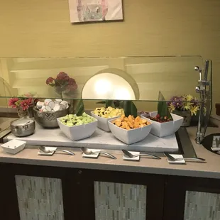 a buffet with a variety of foods
