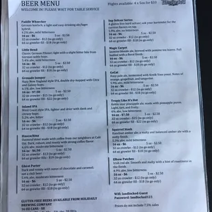 Beer menu