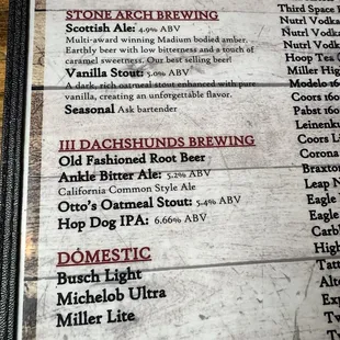 Draft beer menu