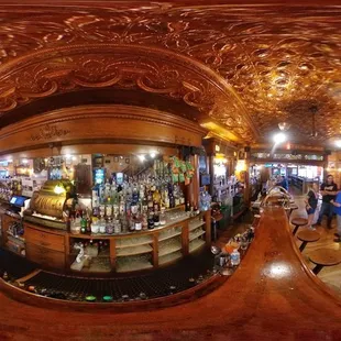 Beautiful tin roof in the bar. Theta 360 panoramic photo.