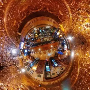 Beautiful tin ceiling in the bar. Theta 360° &quot;tiny planet&quot; photo.
