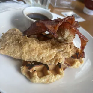 the chicken and waffles was not giving BUT that BACON was spot on