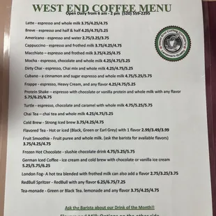 Coffee Menu