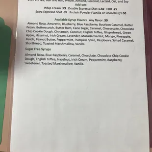 Coffee Menu Back